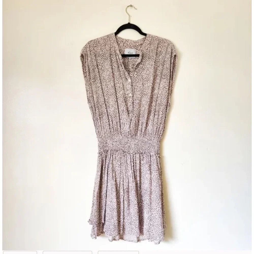 Rails Angelina Sand Cheetah Print‎ Smocked Waist Mini Dress Womens M - Picture 2 of 11